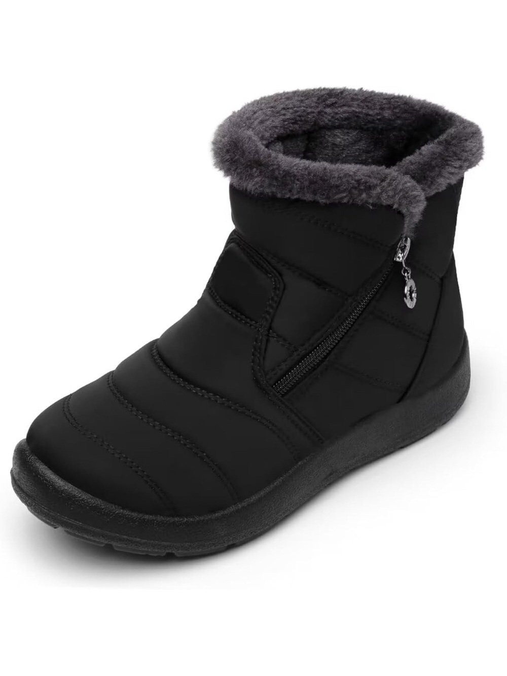 Women's Black Faux-Fur Lined Winter Ankle Boots
